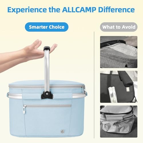 ALLCAMP Picnic Basket, 22L Insulated Cooler Foldable, Thick, Light Blue - Image 4