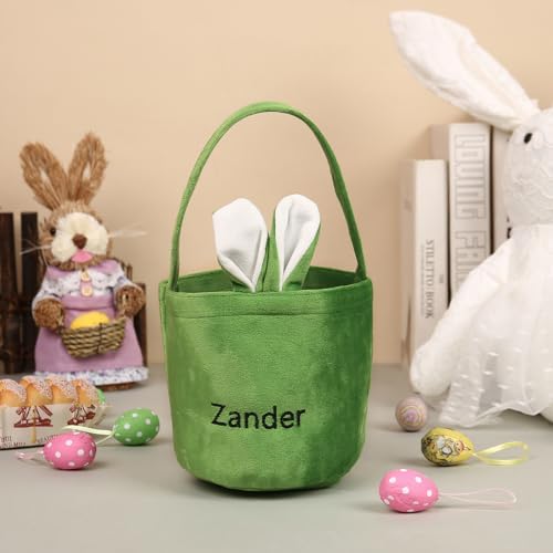 Personalized Bunny Ears Bucket Bag with Custom Name Photo-Easter Bag with Handle-Soft Egg Basket for Kids -Customized Easter Basket-Great for Carrying Gift Easter Eggs (Green-r) - Image 5