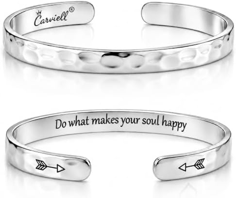 Carviell Bracelets for Women – 100+ Meaningful Engraved Messages – Solid 316L Surgical Stainless Steel Cuff Bracelet – Gift Ready by Carviell