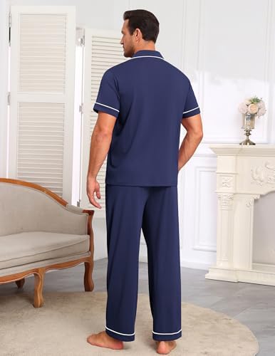 Ekouaer Men's Cotton Pajama Set Short Sleeve Button Down Sleepwear Pjs - Image 6