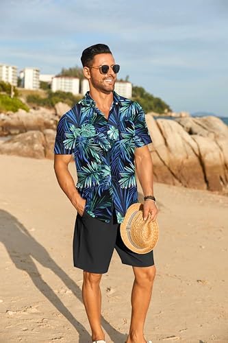 COOFANDY Men's Hawaiian 2 Piece Outfits Floral Button Down Shirt and Shorts Vacation Outfits Summer Beach Matching Set - Image 2