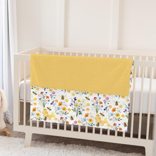 Boho Wildflower Bees Honeycomb Baby Blankets for Girl Boy Watercolor Honeybee Floral Soft Mink Dotted Backing Double Layer Swaddle Receiving Blanket for Toddler Nursery Crib Summer Bed Blanket 30x40 - Image 5