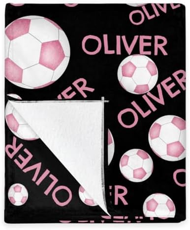 Personalized Baby Blankets for Girls Boys, Custom Baby Blanket with Name Swaddle Toddler Fleece Blanket Personalized Gift Pink Soccer Text - Image 5