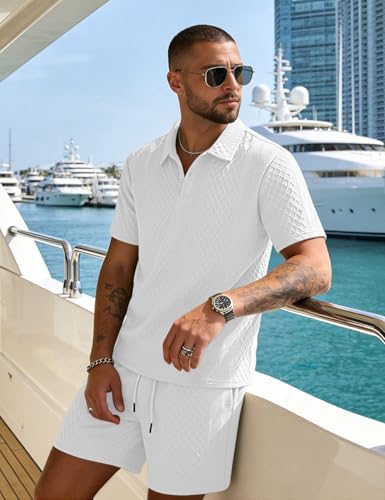 Men's 2 Pieces Outfits Casual Polo Shirt and Shorts Set Collar Athletic Jogging Summer Tracksuit - Image 4