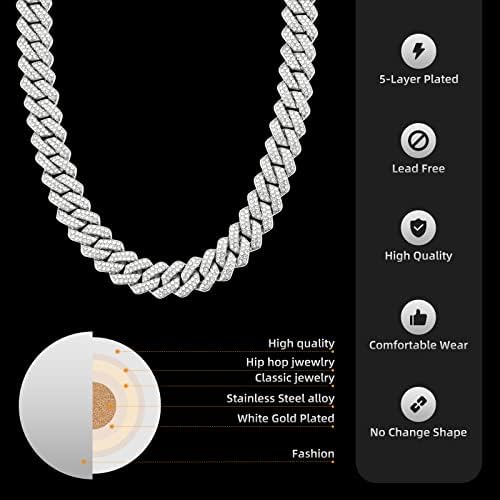 Mens Cuban Link Chain Miami Cuban Necklace 18K Gold Silver Chain For Men Women 14mm Iced Out Hip Hop Jewelry - Image 3