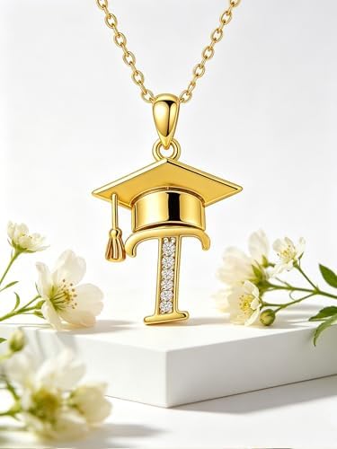 Graduation Gifts for Women, 18K Gold Graduation Initial Necklace A-Z, Inspiring Grad Pendant Necklace Present, College Seniors High School Graduations Jewelry Gifts - Image 4