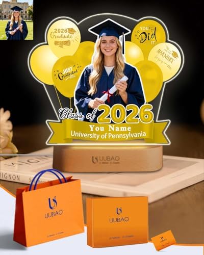 Personalized Graduation Gifts Custom Photo Name Night Light Black and Gold LED Table Lamp for 2026 University High School Senior Keepsake(Balloon) by UUBAO
