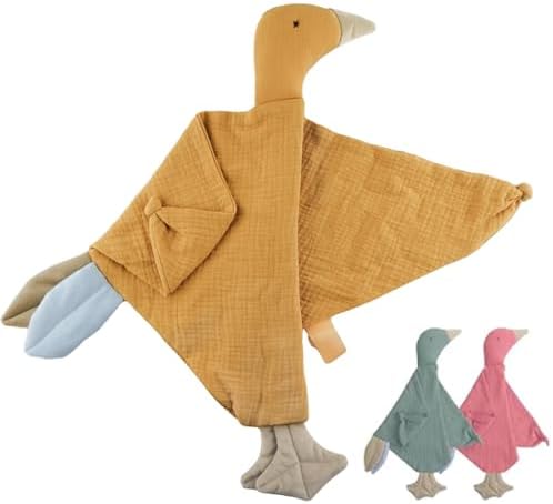 Muslin Security Blanket Lovey for Babies, Soft Goose Lovey for Self-Soothe by Home