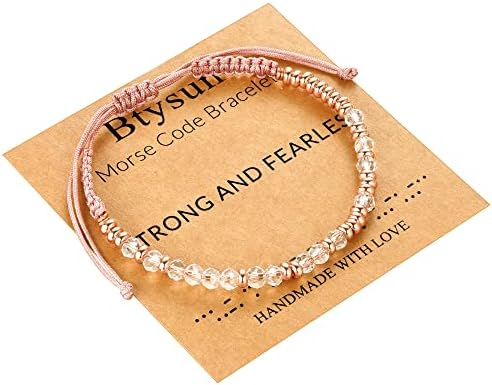 Morse Code Bracelets for Women Mothers Day Gifts 2026 Graduation Gifts Mom Birthday Gift Pink Braided Bracelets Teen Trendy Stuff Inspirational Best Friend Birthday Gifts for Daughter Girlfriend Christmas Stocking Stuffers Jewelry by BTYSUN