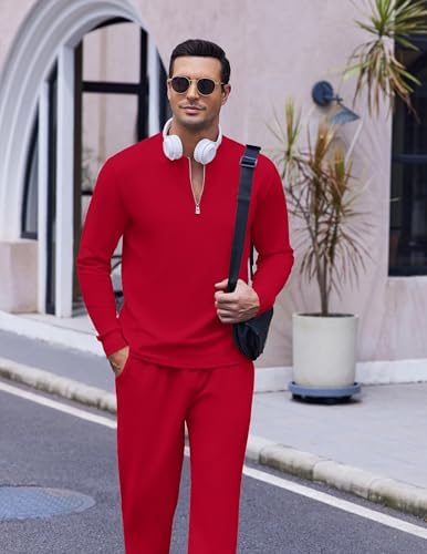 COOFANDY Men's 2 Piece Tracksuit Set Polo Athletic Sweatsuit Quarter Zip Jogging Long Sleeve Casual Sports Outfits - Image 3