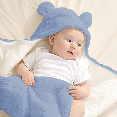 Nunibum Baby Swaddle Blanket Boys Girls Cute Bear Plush Essential Receiving Blanket Ultra-Soft Newborn Registry Sleeping Wraps for Infant 0-6 Months - Blue - Image 6