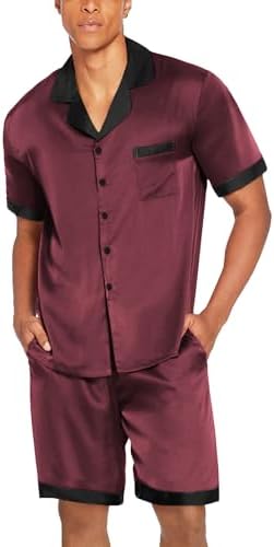 Ekouaer Men Silk Pajamas Set 2 Pieces Satin Pj Button Down Loungewear Sets - Image 5