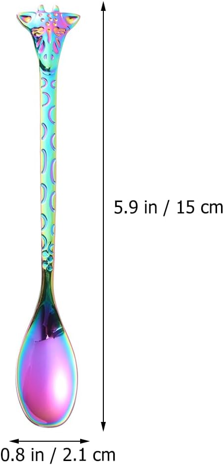 Colorful Titanium-plated Stainless Metal Animal Shape Mini Stirring Spoon Cartoon Tiny Dessert Spoon with Long Handle Rust-resistant Kitchen Tableware for Coffee and Tea