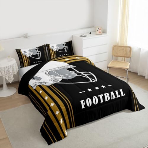 Erosebridal Football Bedding Comforters & Sets Boys Football Bedroom Decor, Gridiron Sports Game Comforter Set Football Lovers Ball Seasonal Bedding King Size, Black Brown - Image 4