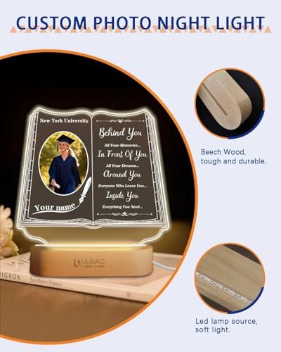 Personalized Graduation Gifts Custom Photo Name Night Light LED Table Lamp for 2026 University High School Senior Keepsake(Book) - Image 6