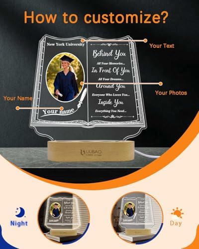 Personalized Graduation Gifts Custom Photo Name Night Light LED Table Lamp for 2026 University High School Senior Keepsake(Book) - Image 2