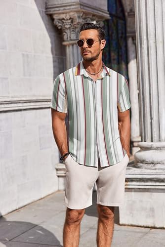 COOFANDY Men's Summer Beach Outfits 2 Piece Short Sleeve Shirts and Shorts Vacation Texture Linen Sets for Men - Image 5