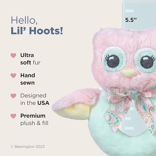 Bearington Collection Baby Lil' Hoots Plush Stuffed Animal Pink Owl Soft Ring Rattle 5.5" - Image 2