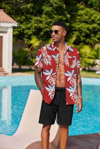 COOFANDY Men's Hawaiian 2 Piece Outfits Floral Button Down Shirt and Shorts Vacation Outfits Summer Beach Matching Set - Image 3