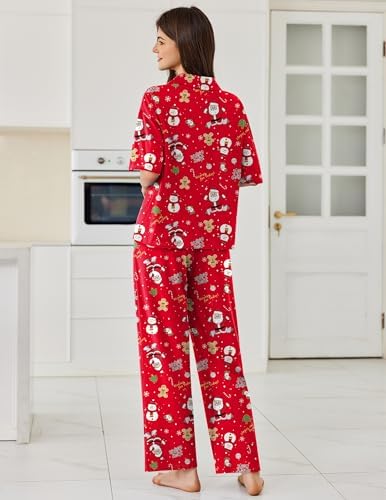 Ekouaer Women Pajamas Set Button Down Sleepwear Short Sleeve Pjs Long Pants - Image 2