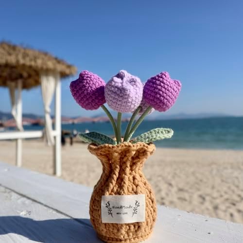 Tulip Crochet Flower Potted Plant Handmade Desk Decor Gift - Image 6