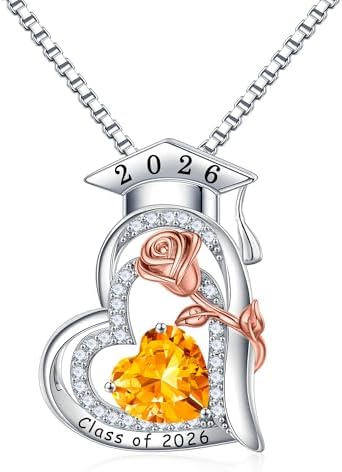 Turandoss Graduation Gifts for Her 2026, S925 Sterling Silver Heart Birthstone Graduation Cap Necklaces Class of 2026 High School College Graduation Gifts for Her by TurandossJewelry
