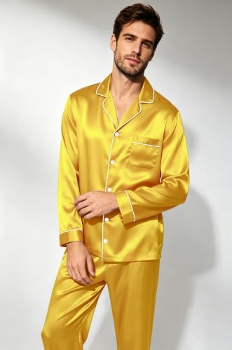 SWOMOG Mens Silk Satin Pajamas Set Long Sleeve Sleepwear Button-Down Pj Two-piece Loungewear with Long Pants S-XXL - Image 3