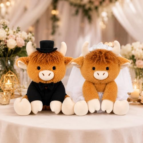 2 Pcs Wedding Highland Cow Plush,Will You Be My Flower Girl & Ring Bearer by JIZWPOOM