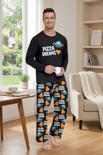 PrinStory Men's Pajama Sets Loungewear Sleepwear Pjs Lightweight Long Sleeve Shirts & Bottoms Soft Comfy Sleep Sets S-2XL - Image 5