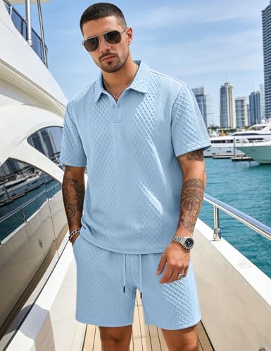 Men's 2 Pieces Outfits Casual Polo Shirt and Shorts Set Collar Athletic Jogging Summer Tracksuit - Image 3