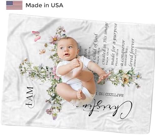 MDPrints Baptism Blanket for Girls, Customized Baptism Gifts for Girl, Personalized Baby Blankets for Girls with Name - Image 2