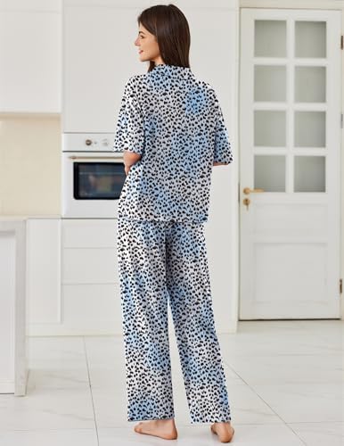 Ekouaer Women Pajamas Set Button Down Sleepwear Short Sleeve Pjs Long Pants - Image 2