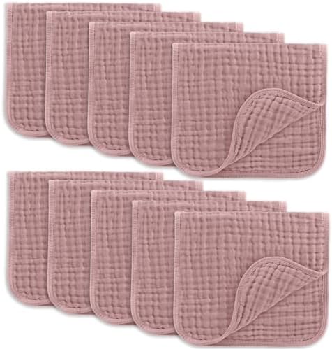 Comfy Cubs Muslin Burp Cloths 20x10" 10 Pack, Baby Burp Cloths - Mauve by ComfyCubs