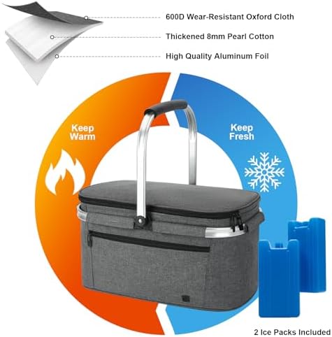 ALLCAMP Picnic Basket, 2 Ice Boxes, 32L Insulated Cooler Foldable, Thick - Image 5