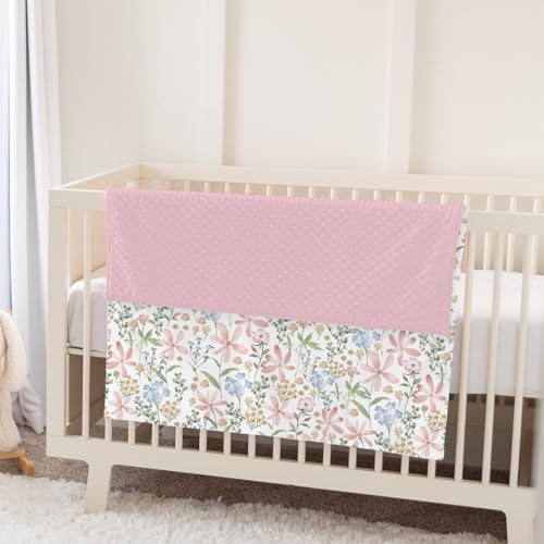 Boho Floral Baby Blankets for Girl Boy Pink Blossom Leaves Soft Mink Dotted Backing Double Layer Swaddle Receiving Blanket Spring Wildflowers Plant Bed Throws for Newborn Toddler Crib Stroller 30x40 - Image 5