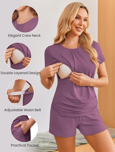 Ekouaer Maternity Nursing Pajamas Set 3 Piece Postpartum Breastfeeding Pjs - Image 3