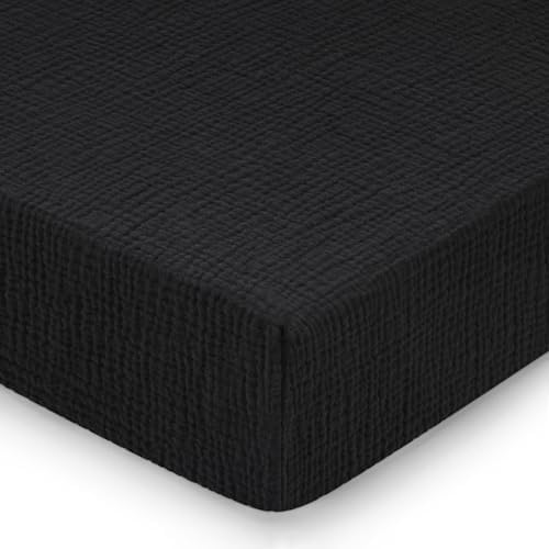 Pro Goleem Muslin Crib Sheets for Boys and Girls, Soft Breathable Neutral Fitted Cotton Baby Bed Sheets for Standard Crib Mattress & Toddler Mattress (52"x28"), 1 Pack (Black) by ProGoleem