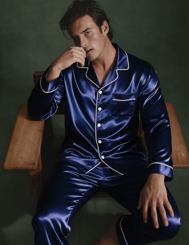 SWOMOG Mens Silk Satin Pajamas Set Long Sleeve Sleepwear Button-Down Pj Two-piece Loungewear with Long Pants S-XXL - Image 4