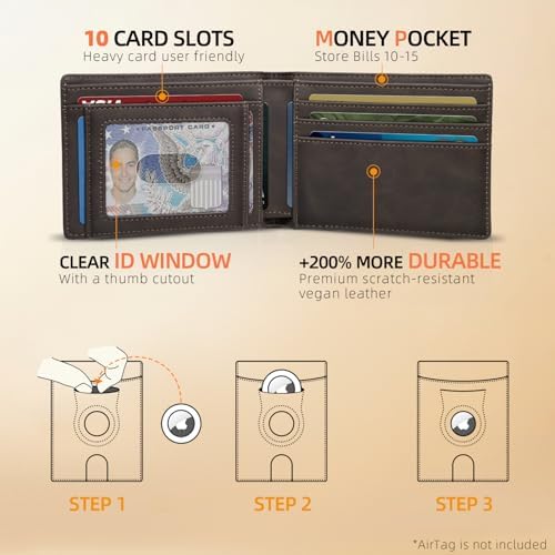 RUNBOX AirTag-Wallet-Mens-Slim-RFID Blocking Wallets Leather with Bill Compartment Air Tag Bifold Card Holder Wallet Gifts for Men Dad - Image 2