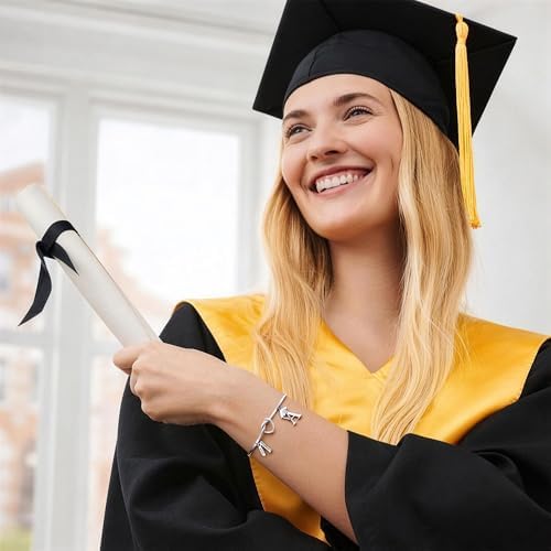 Turandoss Graduation Gifts for Women 2026 - 14K White Gold Plated Initial Knot Cuff Bangle, Dainty Grad Cap Diploma Bracelet, Class of 2026 Graduation Jewelry Gift for Her College High School Graduate - Image 3