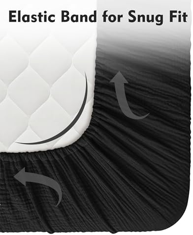 Pro Goleem Muslin Pack n Play Sheets for Boys and Girls, Soft Breathable Cotton Fitted Mini Crib Sheets, Neutral Baby Sheets for Playard Mattress, 1 Pack (Black) - Image 7