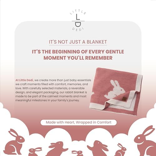 Reversible Knit Baby Blanket 30x40 in, Rabbit Antique Rose - Image 3