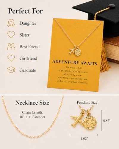 Zealmer Dainty 18K Gold Plated Compass World Map Pendant Necklace Graduation Gift for Friends - Image 3