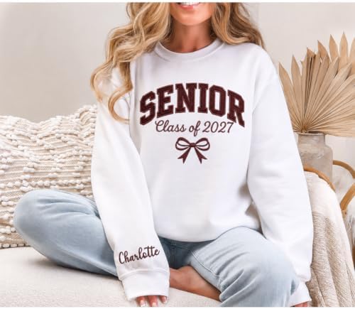 Love Signal Custom Embroidered Senior 2027 Sweatshirt, Personalized Class of 2027 Sweatshirt, Graduation Hoodie for Him Her - Image 3