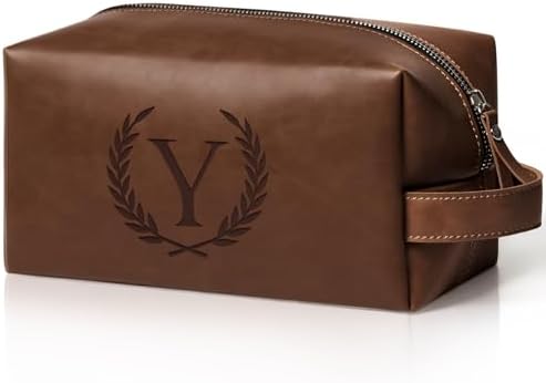 Personalized PU Leather Travel Toiletry Bag for Men Engraved Initial by Aganmi