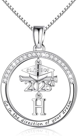 Ritach Graduation Gift for Her - Class of 2026 Graduation Cap Initial Necklace Silver Cubic Zirconia Graduation Necklace Masters Degree High School College Graduation Gift for Her by RitachJewelry