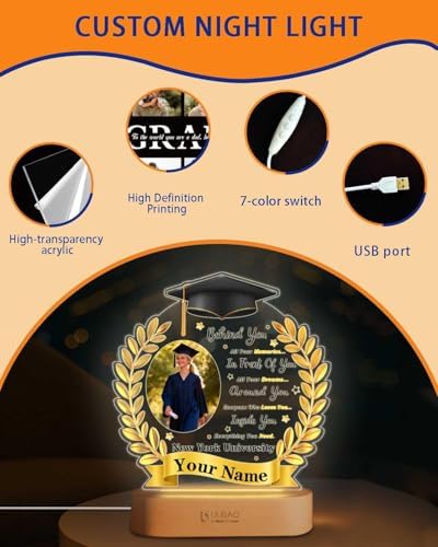 Personalized Graduation Gifts Custom Photo Name Night Light Black and Gold LED Table Lamp for 2026 University High School Senior Keepsake(Wheat) - Image 5