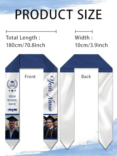 Dicodes Custom Graduation Stole Class of 2026 Personalized Graduation Sash Graduation Gift and Keepsake with Photo Text - Image 3