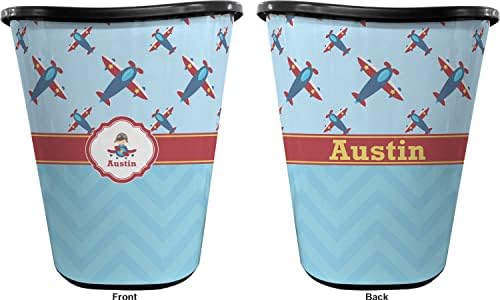 RNK Shops Personalized Airplane Theme Waste Basket - Double Sided (Black) - Image 2