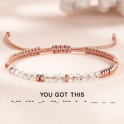 Morse Code Bracelets for Women Mothers Day Gifts 2026 Graduation Gifts Mom Birthday Gift Pink Braided Bracelets Teen Trendy Stuff Inspirational Best Friend Birthday Gifts for Daughter Girlfriend Christmas Stocking Stuffers Jewelry - Image 3